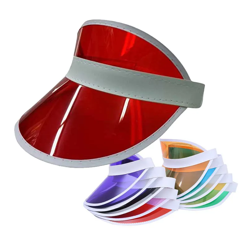 Stock Plastic PVC Visor Cap Beach Airtop Sun visor Hat Promotion Advertising Tuorist Team Cap Custom Logo