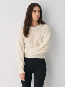 Pull en cachemire personnalisé pour <span class=keywords><strong>femme</strong></span>, couleur ivoire, doux et respirant, <span class=keywords><strong>maille</strong></span> ouverte, col rond, manches ballon amples, ourlet côtelé - Product Image 2