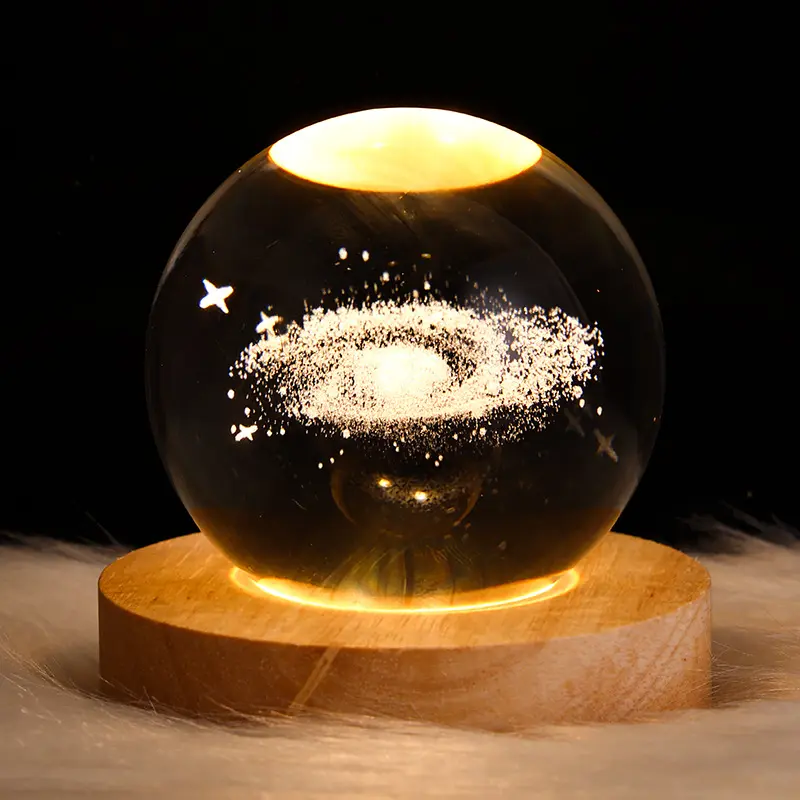 3Dアートクリスタルボールインナー刻印パーソナライズされたLEDライト家の装飾ソーラーシステムムーンLEDテーブルランプ木製ベース
