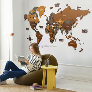 Arredamento di arte della parete di legno grande 3D colore marrone mappa del mondo di viaggio con <span class=keywords><strong>pini</strong></span> - Product Image 4