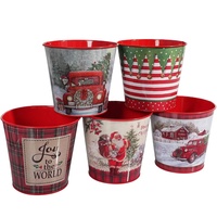 Seau à fleurs en métal galvanisé pour Noël, pot de jardin pour herbes, seau en étain pour décoration saisonnière