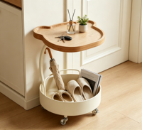 Table basse de salon sur pied, mobile, avec structure en bois durable, design moderne et minimaliste, écologique, avec rangement décoratif latéral