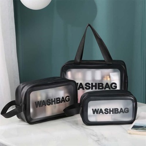 Trousse de toilette en PU avec fermeture éclair, fenêtre transparente, style minimaliste noir, poignée souple, résistante à l'eau, grande capacité pour le voyage - Product Image 4