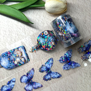 סרט דבק הולוגרפי תלת מימדי מ-<span class=keywords><strong>PET</strong></span> חתוך מראש לאביזרי יומן, מדבקות לאלבומי הדבקות, גלילי מדבקות שקופות מ-<span class=keywords><strong>PET</strong></span> בהתאמה אישית - Product Image 1