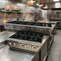 Cuisinière à gaz commerciale robuste à 8 brûleurs en acier inoxydable pour restaurants