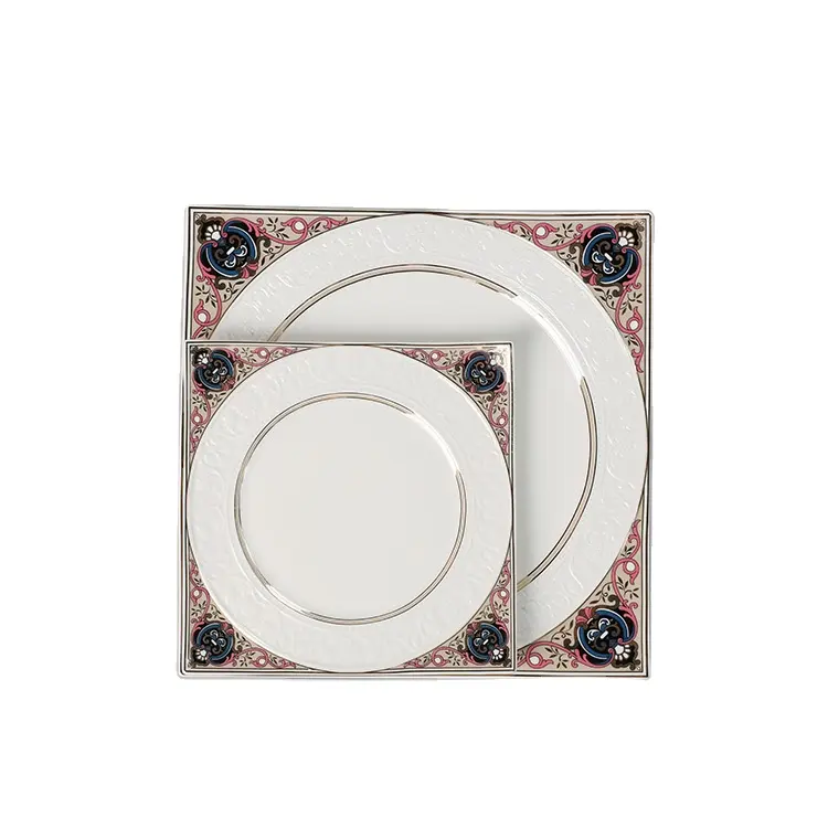 Цветочная ротанговая тарелка, полный Обеденный набор, роскошная керамическая тарелка, фарфоровая тарелка для 12 человек