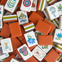Jeu de tuiles de mahjong américain en acrylique à quatre couches, motif floral turquoise, œuvre d'art personnalisée pour les cadeaux en gros et les détaillants de jeux