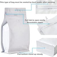 Sacs à café en papier kraft blanc, pochettes à café à fond plat debout à haute barrière avec valve de dégazage