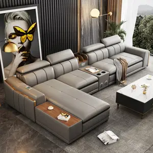 Sofa 7 potong berbentuk U kulit Modern, furnitur tempat tidur Sofa kain ruang tamu untuk rumah