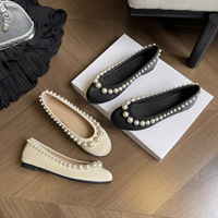 Chaussures plates à bout rond pour femmes, ornées de perles, style bateau, grandes tailles