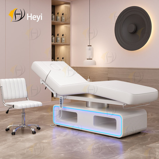 Large Solid Wooden Base Hair Thermal Therapy Vibration Electric 3 Motors Cosmetic Massage Bed With Storage