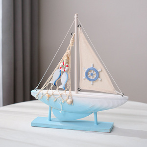 Mediterranean Sailboat Model Wooden Boat Decorative Craft Home Decoration Retro Style <b>Light</b> Blue And Dark Blue Single Piece - Product Image 2
