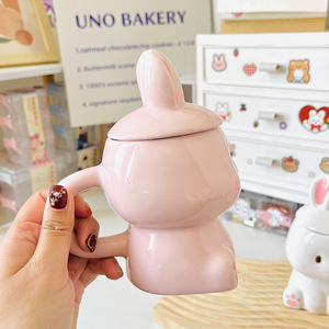 Seaygift sáng tạo dễ thương Bunny Quà Tặng gốm cốc cà phê 3D phim hoạt hình thỏ Espresso trà sữa Sứ cup với xử lý và nắp - Product Image 2