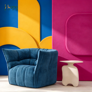 Vacuum Compressed Corduroy Sofa <b>Chair</b> Ribbed Fabric Asymmetric <b>Wing</b> <b>Back</b> Barrel Shape Living Room Apartment Bedroom - Product Image 4