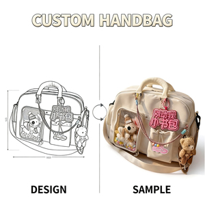 Bolso de hombro personalizado con estampado de dibujos animados kawaii, ventana transparente y decoración de peluche, bolso de mano de moda para mujer - Product Image 1
