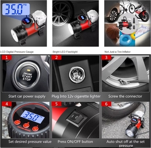 <span class=keywords><strong>Compresor</strong></span> de Aire <span class=keywords><strong>para</strong></span> Auto con Presión de Neumáticos Preestablecida y Función de Parada Automática, Inflador de Neumáticos de Rueda de Auto, Bomba de 12V Digital - Product Image 5
