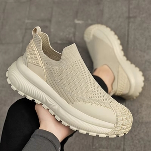 2025 Summer New <b>Net</b> Surface Breathable <b>Fly</b> Knit Shoes Lazy Men's Non Slip Dad Sneakers - Product Image 2