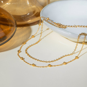 Fashion <b>Anklet</b> 18k <b>Gold</b> Plated Stainless Steel Double Layer Beaded Women's Jewelry Foot Ornament - Product Image 3