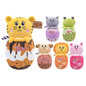 PELUX ANIMAUX AVEC BUBBLE TEA 23CM ASSORTIS - Product Image 1