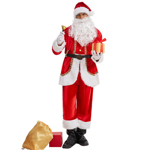 Santa Claus Costume 8065 Seven Piece Set Adult Christmas Party Cosplay Outfit Red Velvet With White Fur Trim - Product Image 4
