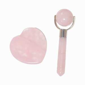 Vente en gros d'usine, vente chaude, réduction des rides, outils de soin de la peau du visage, pierre de massage en quartz rose et jade gua sha avec un ensemble de rouleaux - Product Image 3