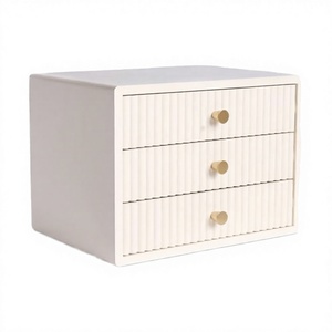 OHS Table de Chevet Moderne en Bois Cannelé avec 3 Tiroirs Empilables pour Rangement d'Articles de Petite Taille - Bijoux, Maquillage, Maison - Product Image 4