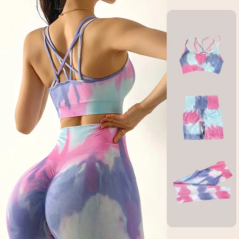 High quality Fitness Seamless tie dye yoga sets sport suit workout fitness gym wear yoga set for women