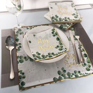 Foglia verde foglio d'oro stampato <span class=keywords><strong>tovaglioli</strong></span> di <span class=keywords><strong>carta</strong></span> <span class=keywords><strong>per</strong></span> <span class=keywords><strong>Decoupage</strong></span> asciugamani <span class=keywords><strong>per</strong></span> le mani usa e getta posate con tovagliolo - Product Image 4