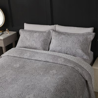 Ensemble 3 pièces 100% coton gris à motif cachemire |   Parure de lit réversible matelassée avec taies d'oreiller et drap-housse rembourré