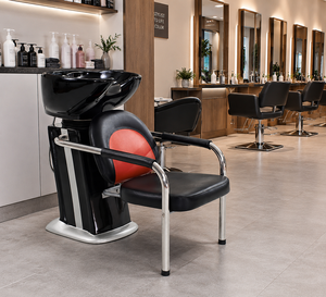 Sillón de Lavado de Cabello Moderno Negro y Rojo, Cama Automática para Lavar el Cabello con Campana de Vapor para Salón de Belleza, Barbería y Peluquería - Product Image 1