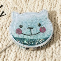 Miroir de maquillage personnalisé en acier inoxydable avec tête d'animal. Design Cat Lava. Logo couleur personnalisable. Mariage ou anniversaire compact