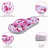 Sandal Jepit Anak OEM Logo Kustom Pabrik Langsung, Sol PE Motif Kupu-kupu Bunga Pink, Tali Y, Manis untuk Anak Perempuan, Musim Panas, Pantai, Bersertifikasi BSCI