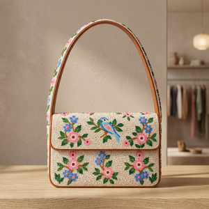 Bolso de Hombro de Lino con Bordado Floral de Diseño, Impermeable y Ecológico, para Artículos Esenciales Diarios, Bordado a Mano Premium - Product Image 1