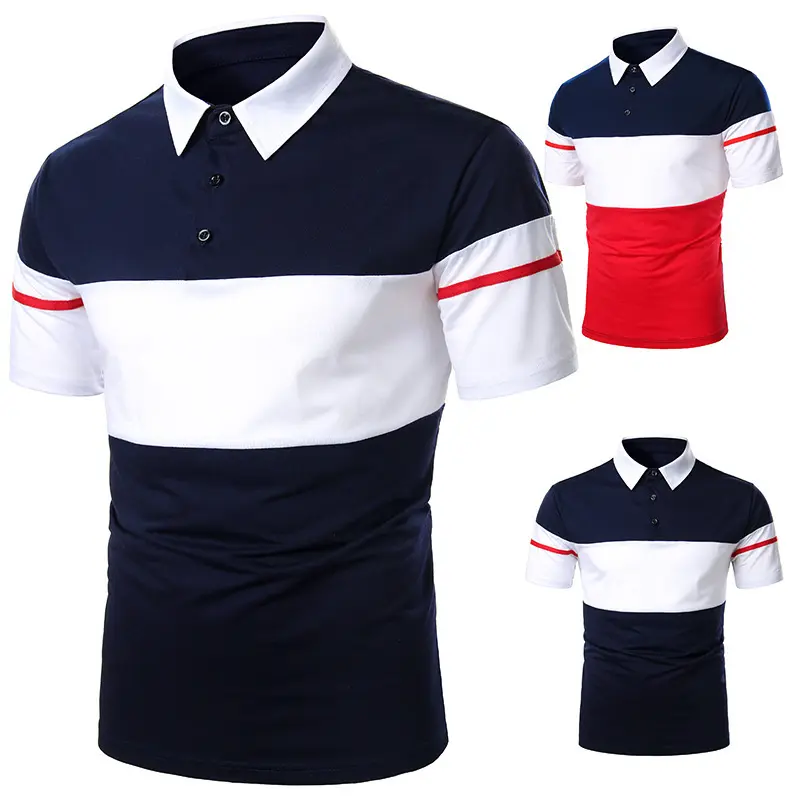 Özelleştirilmiş şerit polo tişört logo baskı lüks golf mens polo gömlekler polyester erkek t-shirt