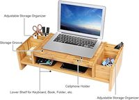 Support d'écran en bambou avec rangement pour ordinateur portable et organisateur de bureau