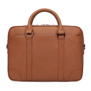 Bolsa de couro genuíno de luxo, bolsa executiva unissex de tamanho grande para laptop 15.6in