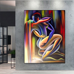 <span class=keywords><strong>Cuadro</strong></span> Abstracto de <span class=keywords><strong>Cubismo</strong></span> sobre Lienzo, Arte Mural Colorido de Pareja Abrazada, Pintura sin Llama, Decoración Moderna para Sala de Estar y Dormitorio - Product Image 4