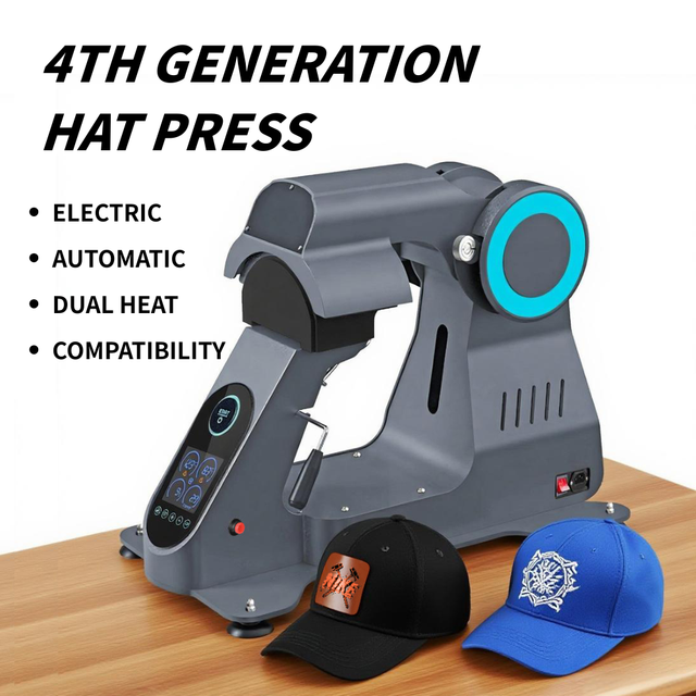 New Electric Dual Platen Automatic Open Hat Heat Press Machine for Bucket Hats and Caps with Smart LCD Controller 110V/220V
