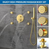 Système de douche double tête Homedec avec 4 jets latéraux, pommeau de douche pluie 4 voies, mitigeur 1 poignée et douchette à main, en laiton et acier inoxydable, finition or brossé