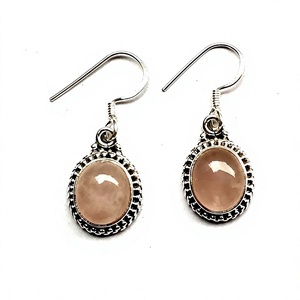 Nouvelles boucles d'oreilles pendantes SILVER ZONE Bohemia Hook Style en argent sterling 925 avec pierre ovale en quartz rose pour femmes - Product Image 4