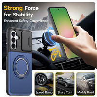 Étui de téléphone magnétique avec porte-cartes caché 360 °   Coque antichoc avec anneau rotatif et fenêtre coulissante pour Samsung Galaxy A57 A36 A17