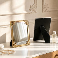 Miroir de courtoisie rectangulaire vintage baroque pliable, doré électrolytique, pour table ou bureau