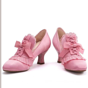 Chaussures de ballet en soie pour femmes, sandales de danse à talons bas pour filles, escarpins à nœuds croisés sur le devant - Product Image 3