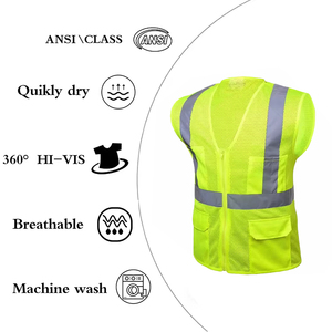 Gilet de sécurité réfléchissant pour la construction et la circulation, personnalisé ODM, avec bandes haute visibilité, en maille, fermeture éclair et multiples poches - Product Image 5