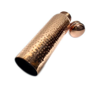 Stylish Hammered Pure Copper <b>Water</b> <b>Bottle</b> for Direct Drinking Health Benefits Dirt & Leak Proof - Product Image 5