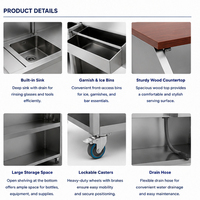 Troli Minuman Stainless Steel Mobile Bar Station, Gerobak Koktail Berdiri Sendiri dengan Wastafel, Laci, dan Roda untuk Dapur Komersial