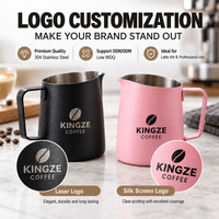 Pichet à lait en acier inoxydable Kingze avec logo personnalisé, bec verseur incliné, 600 ml, avec double échelle graduée