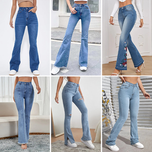 Jeans taille haute pour femmes, couleur unie, délavés et résistants à la décoloration, pantalons pour femmes, vente en gros à bas prix - Product Image 3
