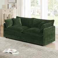 Canapé deux places moderne en tissu pour salon, canapé rembourré de grande taille avec assise profonde, 2 places avec 4 coussins, chenille verte