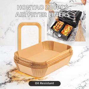 Forros de papel desechables sin blanquear para freidora de aire, 200 unidades, a prueba de aceite, de grado alimenticio, sin BPA, para 8-10 Qt con 2 cestas (9''x6'') - Product Image 2